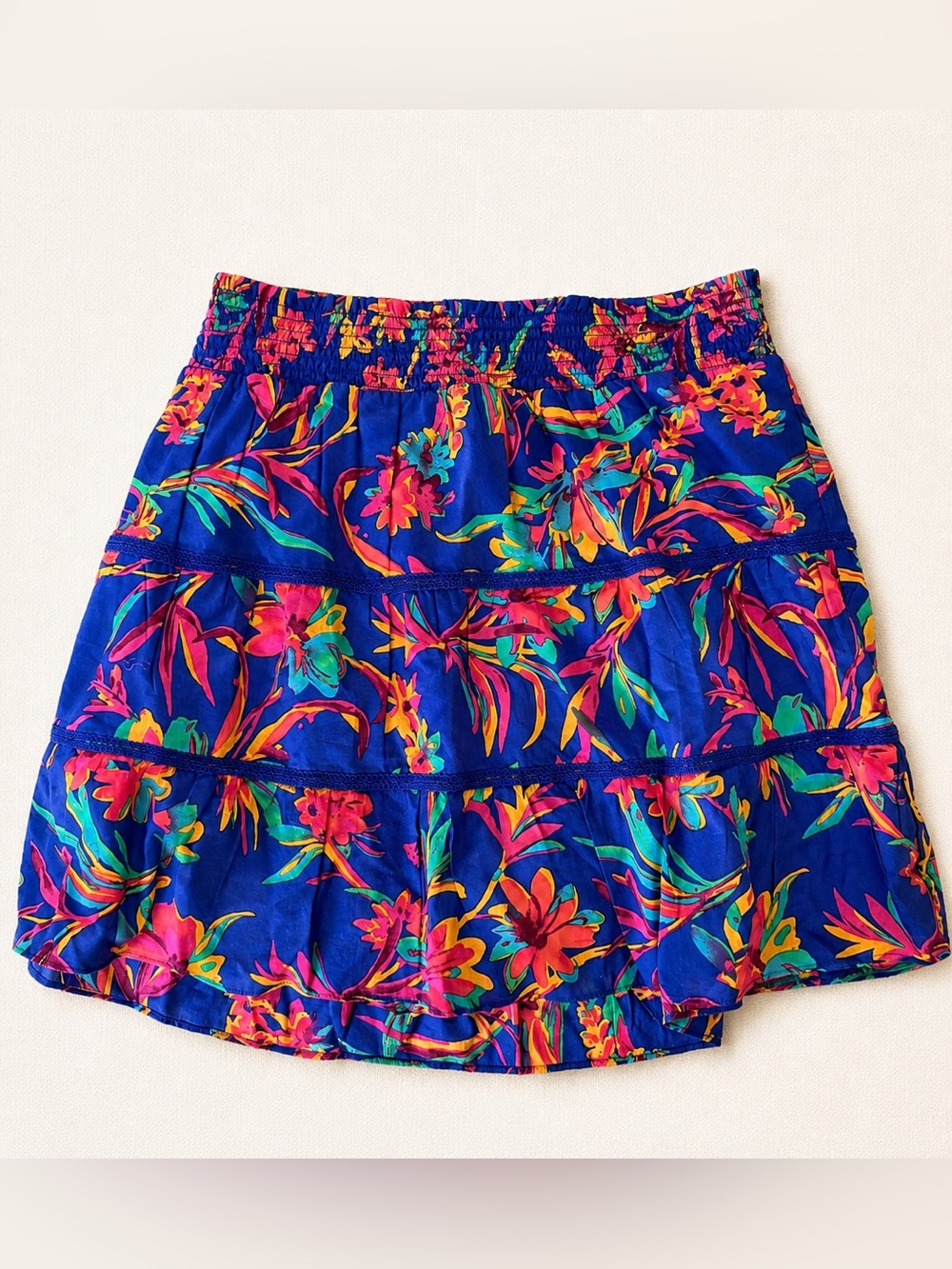 J.Crew Smocked Waist Tropical Tiered Skirt NWT Large